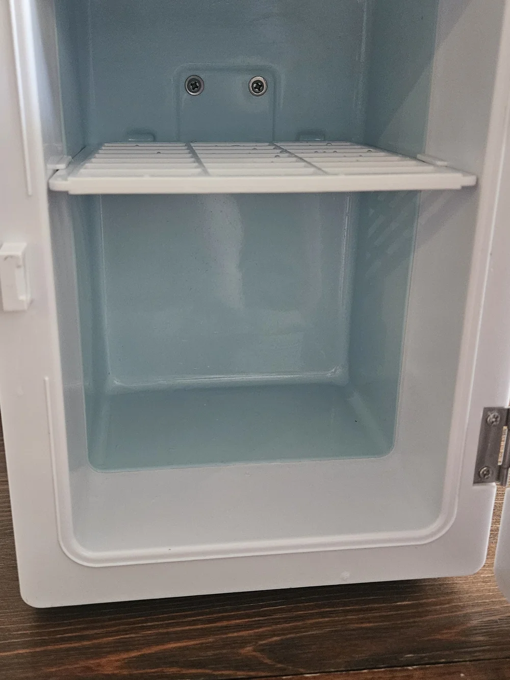 Coca-Cola Mini Fridge — Light Gray with White and Black Label With Cord.